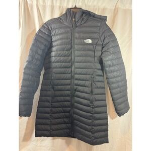 The North Face Womens Stretch Down Parka Black 700 Fill Hooded Jacket Size M